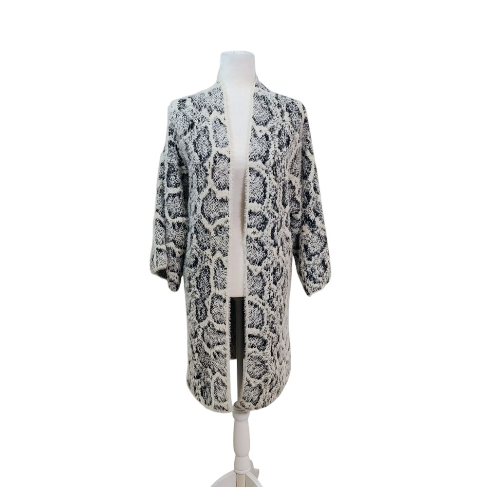 Coco + Carmen Fuzzy Animal Print‎ Long Cardigan Sweater Fall Winter Cozy S / M